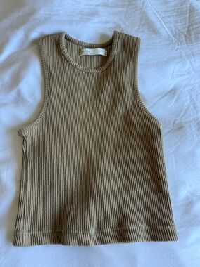 OAK + FORT Ribbed Tank Top in Khaki